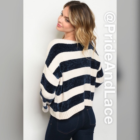 LAST 1️⃣ 🍂Chenille Navy/Ivory Striped Sweater🍂 - Picture 2 of 2